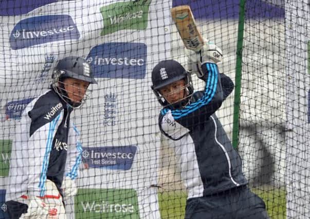 Yorkshire's Joe Root and Gary Ballance in the nets with England.