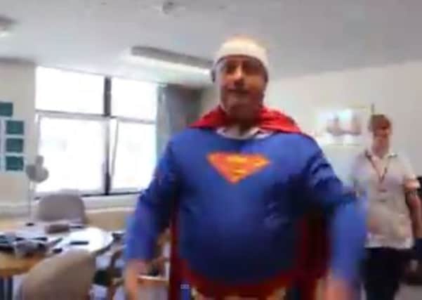 A YouTube video of the former chief executive of Hull and East Yorkshire Hospitals Trust Phil Morley dressed as Superman
