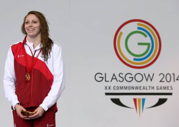 Yorkshire's Sophie Taylor on the podium with her gold medal.