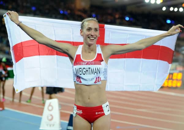 England's Laura Weightman celebrates after finishing in second place in the Women's 1500m Final at Hampden Park