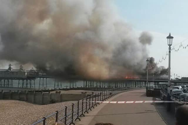 Eastbourne Pier, where a fire has broken out with the blaze believed to have started in wall panelling.