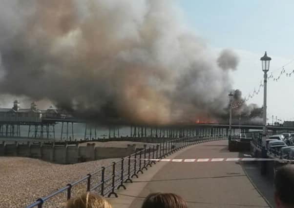 Eastbourne Pier, where a fire has broken out with the blaze believed to have started in wall panelling.