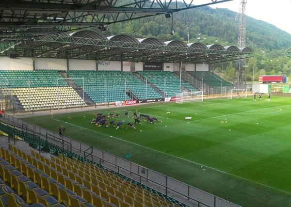 Hull City players train on the pitch in Zilina where they will face FK AS Trencin on Thursday night.