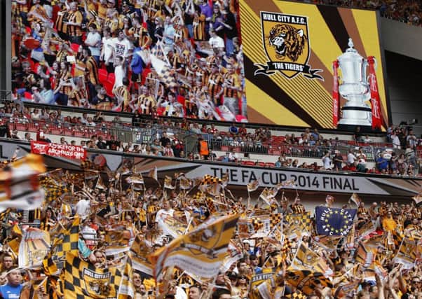 Hull City fans in the stands during the FA Cup Final at Wembley Stadium.