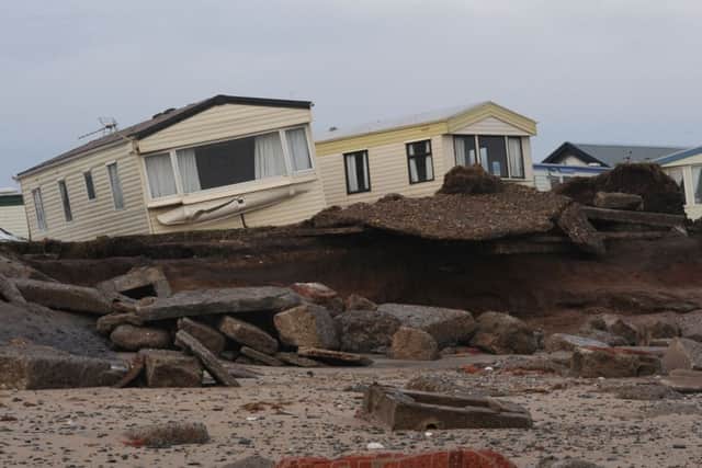 Flood damage to the Sandy Beaches holiday village at Spurn Point in East Yorkshire