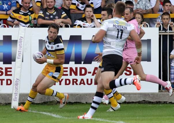 Luke Dorn scores another try for Castlefrod Tigers against London Broncos.