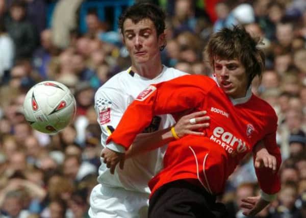 Leeds Utd v Rotherham,May 8, 2005; 
Danny Pugh tangles with Rotherham's Sam Duncum.