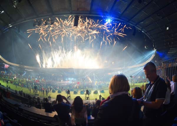 Fireworks mark the end of the 2014 Commonwealth Games Closing Ceremony at Hampden Park.