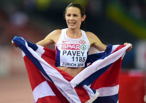Great Britain's Jo Pavey celebrates winning the Women's 10,000m final during day one of the 2014 European Athletics Championships at the Letzigrund Stadium, Zurich.