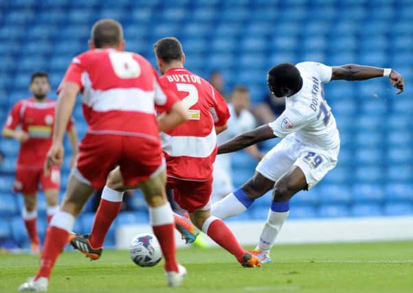 Souleymane Doukara scores his first goal for Leeds. (Picture: Simon Hulme)