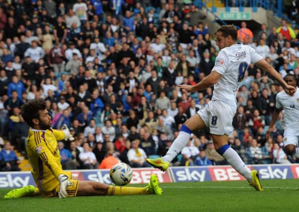 Billy Sharp scores Leeds United's late winner on his debut against Middlesbrough (Picture: Andrew Varley).
