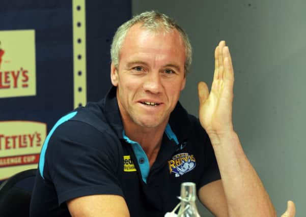 Leeds Rhinos' head coach Brian McDermott jokes with the mediaafter announcing his Challenge Cup final team (Picture: Steve Riding).