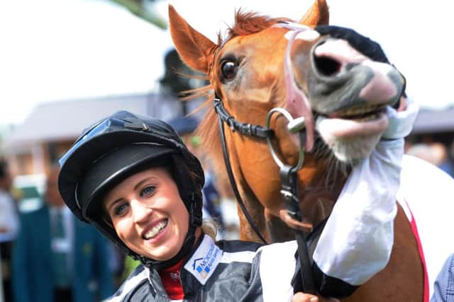 Jockey Amy Ryan is pictured with Blaine.