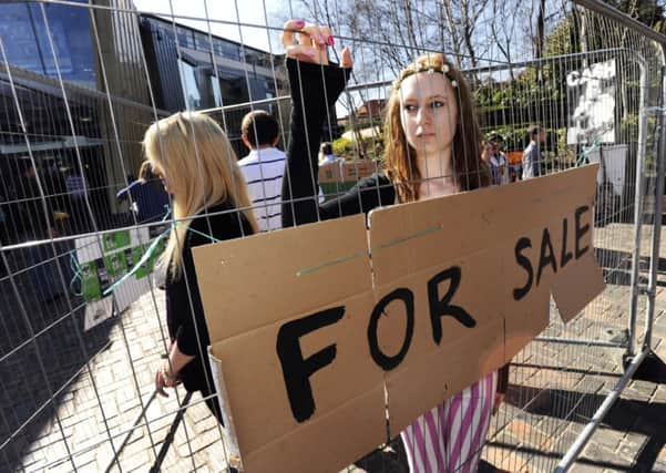 A recent protest against human trafficking staged at Sheffield University.