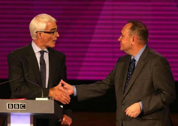 Better Together leader Alistair Darling (left) and First Minister Alex Salmond at the second television debate over Scottish independence