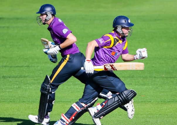 Yorkshire's Gary Ballance and Alex Lees on the run against Durham.