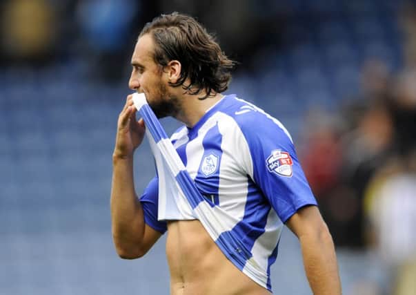 Sheffield Wednesday's Atdhe Nuhiu looks disappointed at the final whistle against Nottingham Forest (Picture: Steve Ellis).