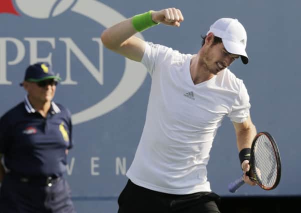 Andy Murray celebrates after defeating Jo-Wilfried Tsonga in New York.