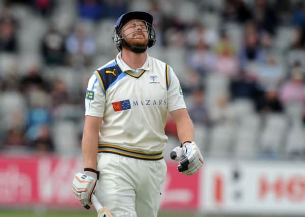 Andrew Gale feels the pressure after being caught out for six runs for Yorkshire against Lancashire (Picture: Steve Riding).