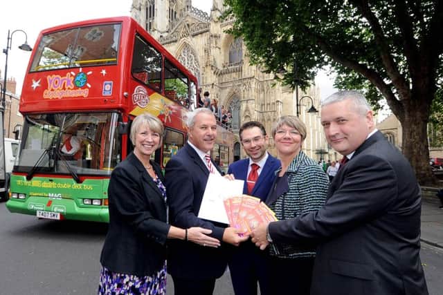 The world's first electric retrofitted double decker sightseeing bus is lauched in York.
