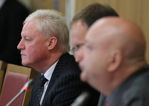 Outgoing chief executive Martin Kimble (left) during a meeting of Rotherham council's cabinet at Rotherham town hall