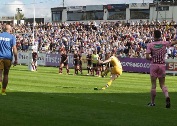 Marc Sneyd lands another conversion for Castleford against Wakefield.