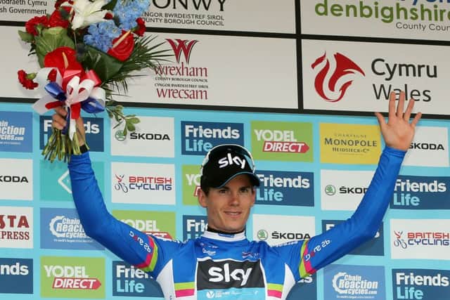 Ben Swift on the podium yesterday after stage two of the Tour of Britain (Picture: Peter Byrne/PA Wire).