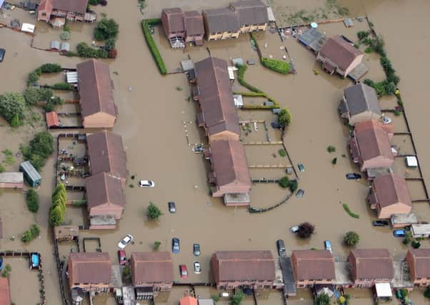 An aerial view of the village of Catcliffe near Sheffield which is under water after two days of heavy rain