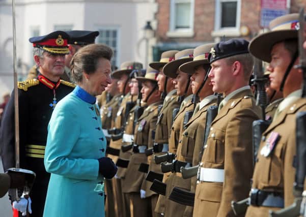 The Princess Royal inspects the troops  as the Royal Corps of Signals exercises its Freedom of the town of Richmond