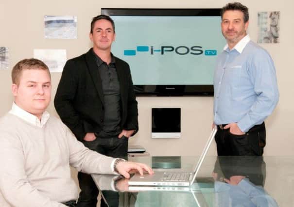 Martin Jones, commercial manager at iPOS.tv, Mike Scott, chairman of Mezzo Group and Mark Platts, chief executive of Mezzo Group.