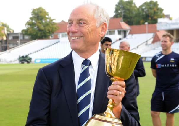 Yorkshire chairman Colin Graves with the County Championship trophy. Picture: Jonathan Gawthorpe.