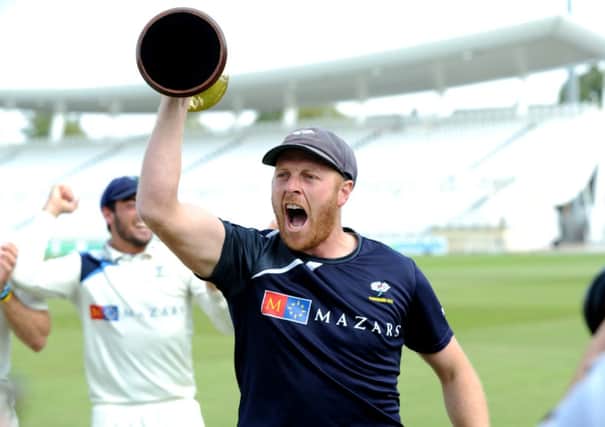 Yorkshire's Andrew Gale celebrates after winning the County Championship.. Picture: Jonathan Gawthorpe.