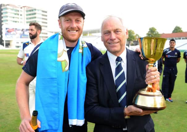 Captain Andrew Gale with chairman Colin Graves. Picture: Jonathan Gawthorpe.