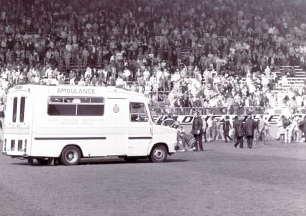 An ambulance on the pitch at the fateful match