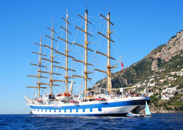 The Royal Clipper at anchor in Amalfi, Italy.