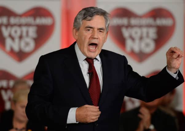 Former Prime Minister Gordon Brown addresses a rally of 'No' campaign supporters at the Maryhill community central hall in Glasgow