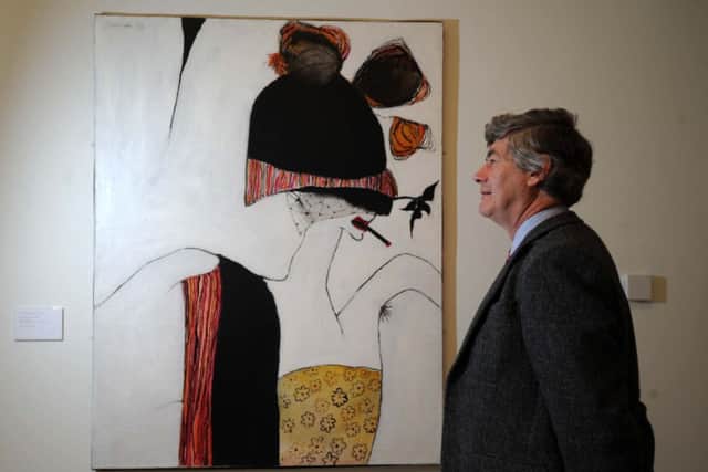James Hamilton pictured with the painting Gwen John in Paris by Pat Douthwaite, at the Hepworth Gallery, Wakefield....1001890e..18th September 2014 ..Picture by Simon Hulme