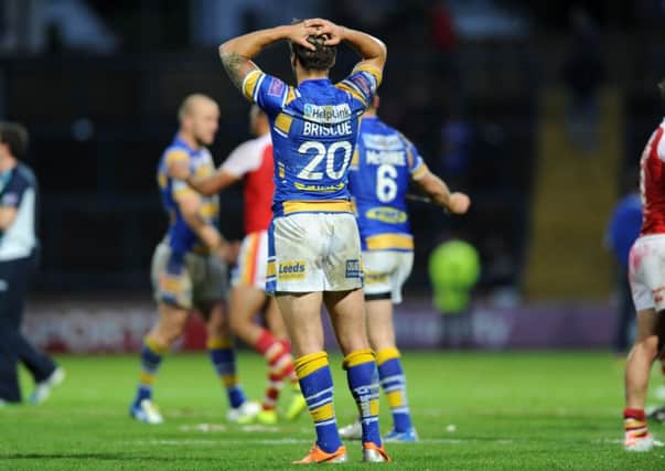 Tom Briscoe shows his dismay after play-off defeat to Catalan Dragons.  Picture: Bruce Rollinson