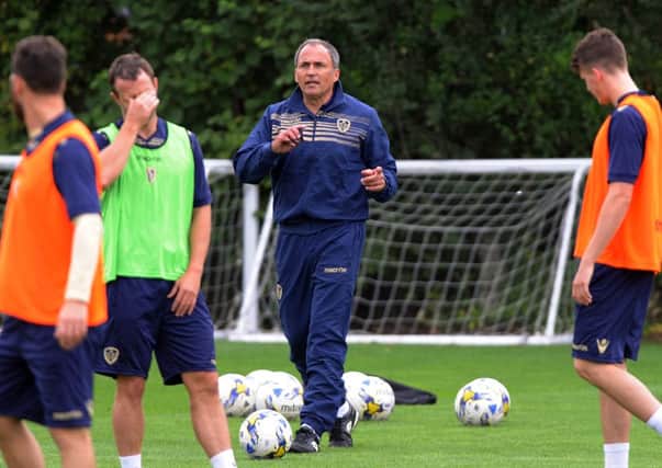 New Leeds United head coach Darko Milanic takes training at Thorp Arch. Picture: Varleys.