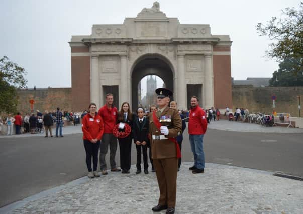 Yorkshire students join programme leaders and British Army staff from Centenary Battlefield Tours outside the Menin Gate, in Ypres, Belgium. Picture by Zoe Polydorou/ Equity