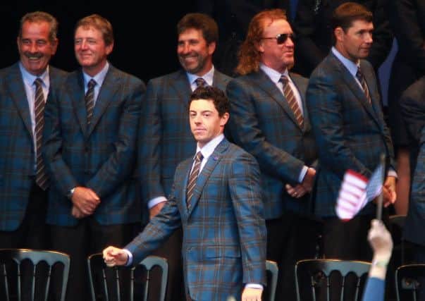 MARKED MAN: Rory McIlroy leaves the Ryder Cup opening ceremony at Gleneagles yesterday.