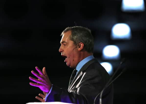 Ukip leader Nigel Farage delivers his key note speech during the Ukip annual conference at Doncaster racecourse