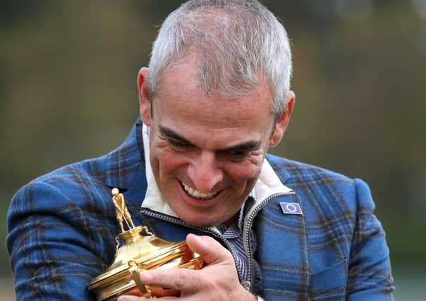 European team captain Paul McGinley poses with the Ryder Cup at The Gleneagles Hotel, Perthshire, yesterday (Picture: Andrew Milligan/PA Wire).