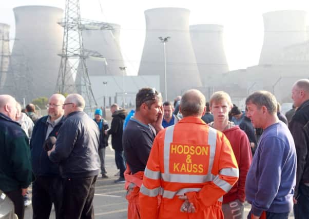 A protest taking place outside Ferrybridge Power Station over the new site being built by the main plant. Picture: Ross Parry Agency