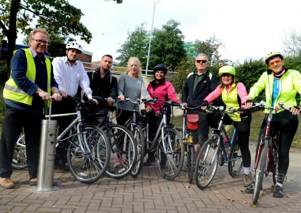 The first on-street bike pumps have been installed on popular cycle routes in Sheffield. Cllr Isobel Bowler and Paul Sullivan, senior transport planner were joined by members involved in the Cycleboost scheme on Moore Street underpass.