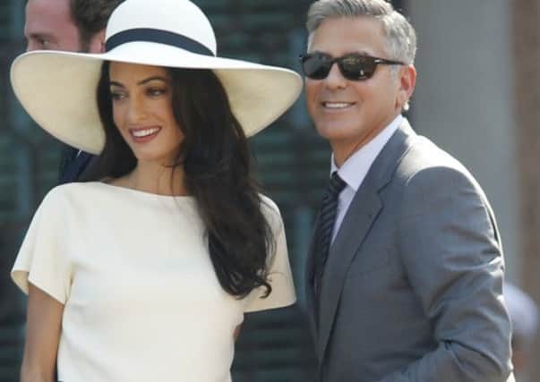 Pictures: Top: Amal Alamuddin (in Stella McCartney) and George Clooney arrive for their civil marriage ceremony in Venice. See story for captions for lower pictures/