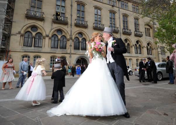 Sarah Dillon and Sean Ward are the first couple to marry at Bradford City Hall. Picture by Simon Hulme