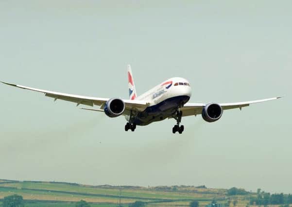 A British Airways Dreamliner over Leeds Bradford Airport