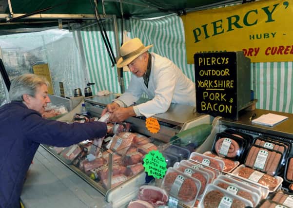 John Piercey from Huby on his market stall at the farmers market in Harrogate.