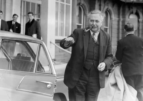 Prime Minister Harold Wilson arrives at the Imperial Hotel, Blackpool, before attending the North west Regional Conference of the Labour Party at the Winter Gardens in 1965